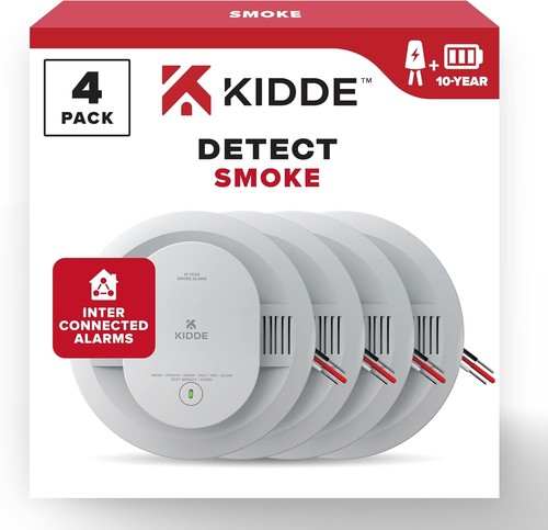 Kidde 4er Pack fest verdrahtete Rauchmelder mit 10 Jahren Batterie-Backup (4-2)