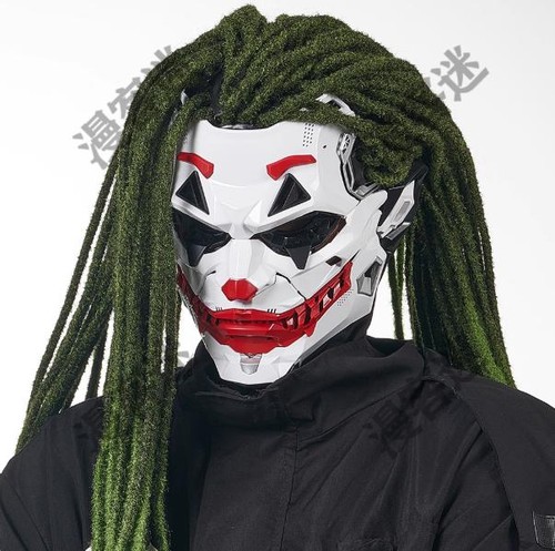 Joker Cyberpunk Vollgesichtsmaske Cosplay Helm mit Perücke Halloween Kostüm Geschenk - Bild 17 von 19