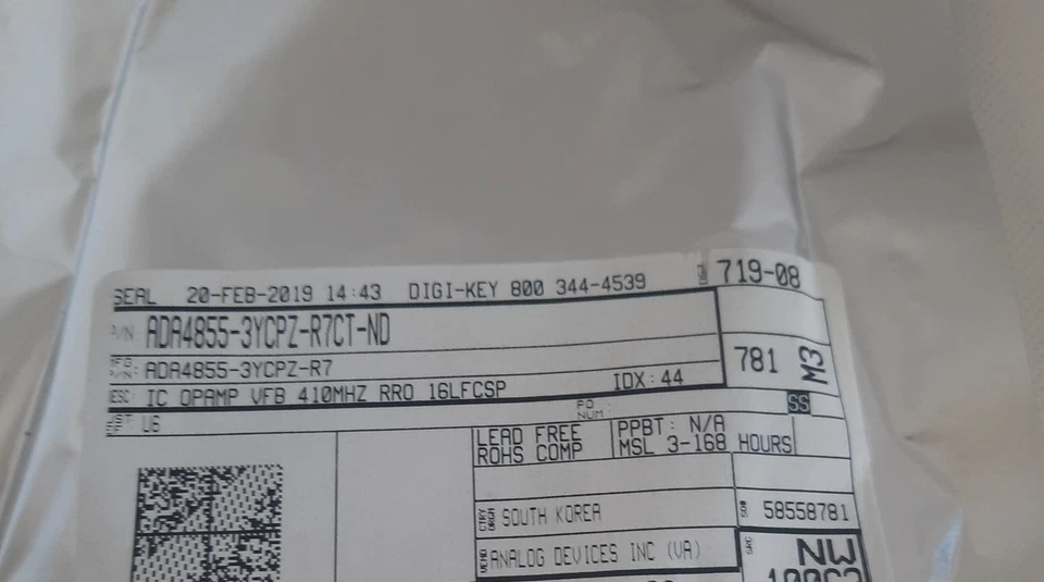 1pc, ADA4855-3YCPZ-R7, IC OPAMP VOLTAGE FEEDBACK AMP, 3 CIRCUIT, 16-LFCSP, SMT - Image 2 of 2