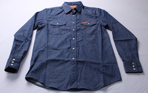 Wrangler Men's Button Up Flame Resistant Long Sleeve Work Shirt EJ3 Denim Medium - Foto 1 di 3