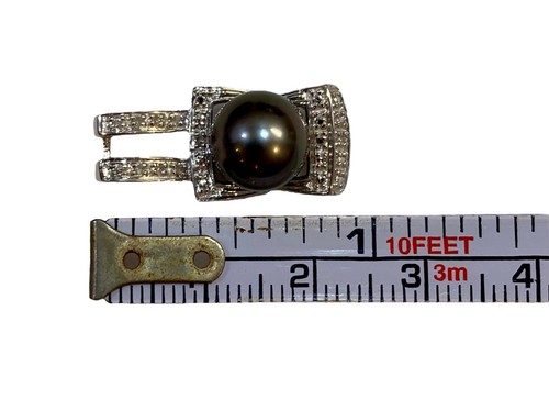Colgante de oro blanco macizo de 14 k con perlas negras de Tahití y diamantes genuinos de 1 pulgada 3,93 g - Imagen 9 de 10