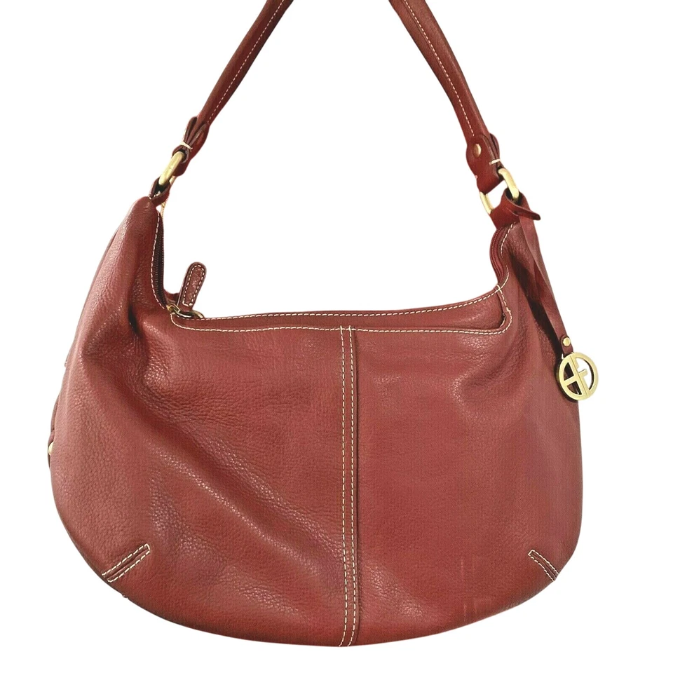 Giani Bernini Bolso de Hombro de Cuero Rojo Monedero Hobo Bolso Dije Borla Cremallera Tirador Foto 2 de 4