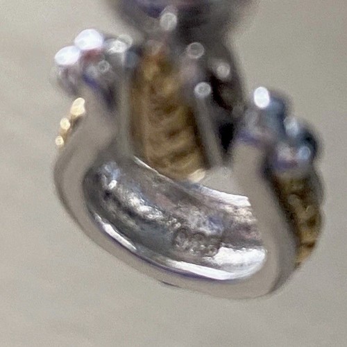 Sterling Silver Diamond Bracelet Two Tone Heart Charm Oval Link Toggle Closure - Afbeelding 7 van 13