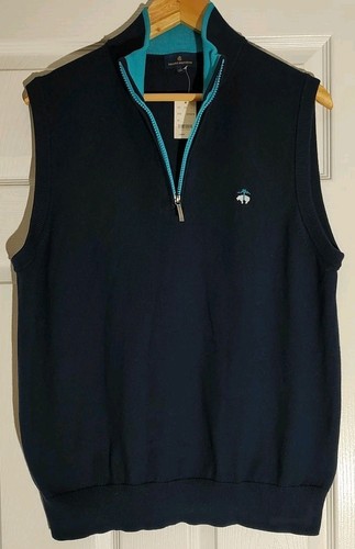Herren Brooks Brothers Pullover Weste marineblau 1/4 Reißverschluss Pullover-Large neu mit Etikett - Bild 2 von 5