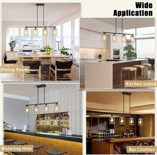 Black & Gold Pendant Light Fixtures, Farmhouse Kitchen Island Light, Industrial - Picture 4 of 7