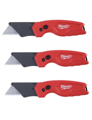 NEW MILWAUKEE 3-Pack FASTBACK COMPACT FOLDING UTILITY KNIFE KNIVES 48-22-1500PA - Picture 1 of 7