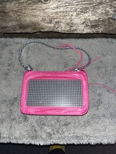 hand bag fancy pink colour grey handle hard plastic display screen lights up use