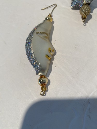 Vintage 4er Set Lord und Taylor Gold Glitzer Mond und Sterne Ornamente - Bild 2 von 12