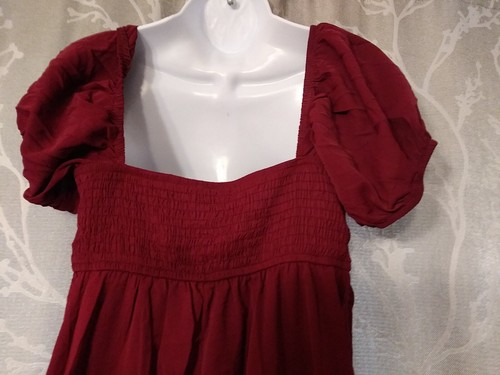 BELONGSCI Women's Wine Red Dress Size L Sweetheart Neck Puff Sleeve A-Line Mini - Picture 5 of 18