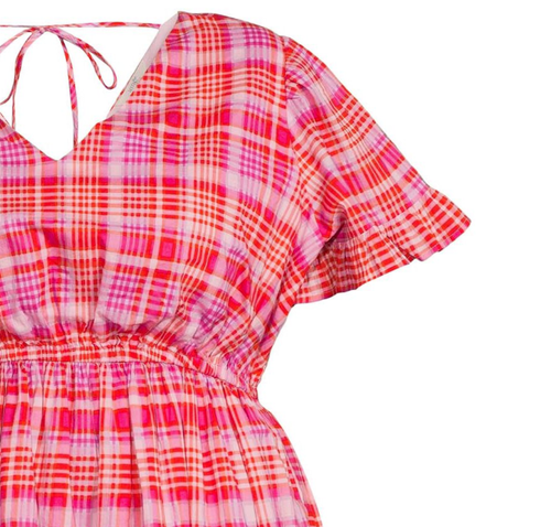 Terra & Sky Damenkleid mit Rüschen kariertem Druck voll gefüttert - rosa & schwarz Ruß NEU - Bild 7 von 19