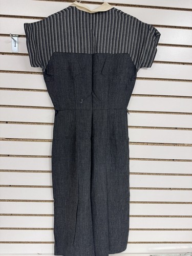 Vintage 1950s Day Dress Blue Quarter Button White Collar Zipper Side W 26" BL - Picture 6 of 8