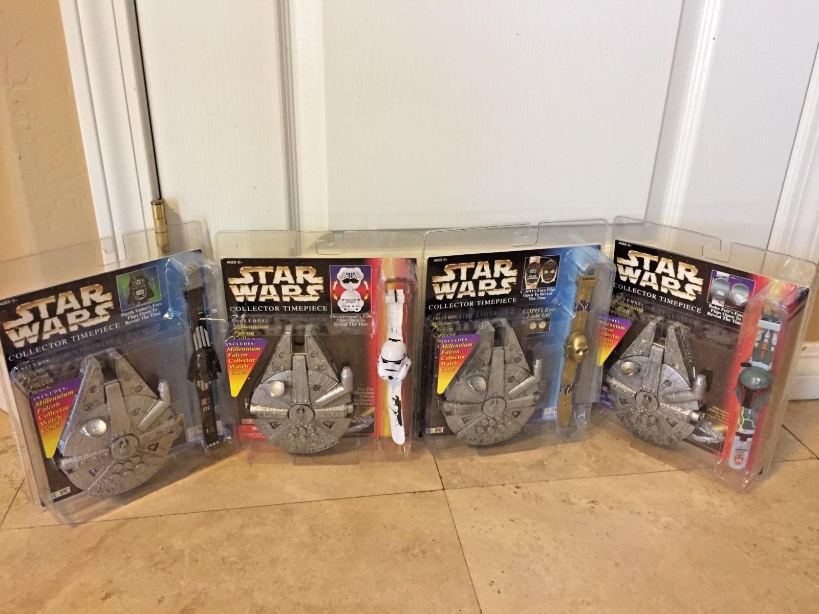 (4) NEW 1996-7 STAR WARS C-3P0, STORM TROOPER,DARTH VADER, BOBA FETT TIME PIECES (4) NEW 1996-7 STAR WARS C-3P0, STORM TROOPER,DARTH VADER, BOBA FETT TIME PIECES