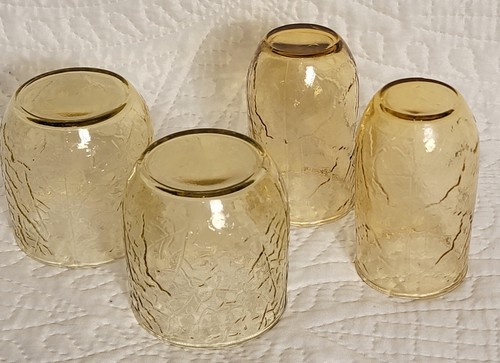 Vintage Anchor Hocking goldgelb mit Blattmuster Saft & Steine Gläser - je 2 - Bild 5 von 15