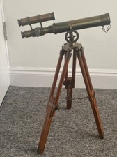Solid Brass Double Barrel Telescope With Wooden Tripod Nautical Spyglass Scope