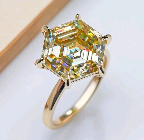 12 Ct. Treated Octagon Cut Champagne Color Diamond Anniversary Ring -925 Silver - Picture 2 of 6