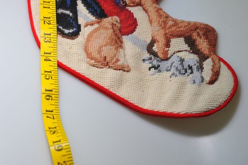 vtg Handmade Wool Jabara Needlepoint Christmas Stocking RARE 3D santa nos K - Picture 12 of 15