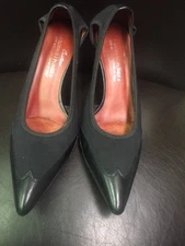 DONALD J PLINER COUTURE BLACK LEATHER/FABRIC KITTEN HEEL SHOES SIZE 6 1/2M