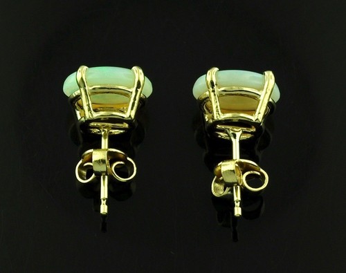14k Solid Yellow gold Natural Oval shape Opal Stud earring 2.00 ct - Picture 3 of 7