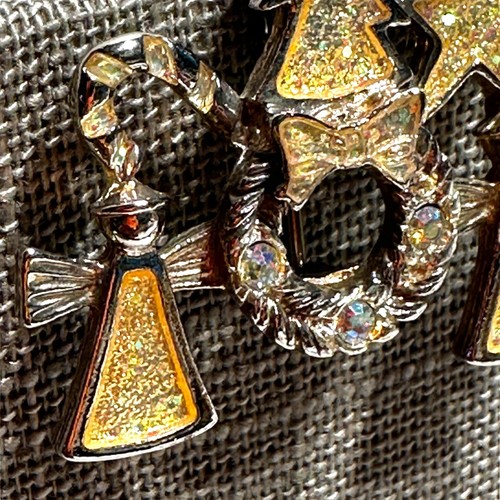 Christmas Brooch Pin Angel Tree Star Wreath Candy Cane AB Rhinestone Silver Tone - Picture 4 of 19