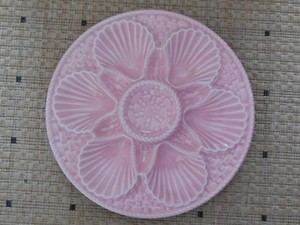ANTIQUE-French-Majolica-OYSTER-PLATE-LONGCHAMP-FRANCE-pink