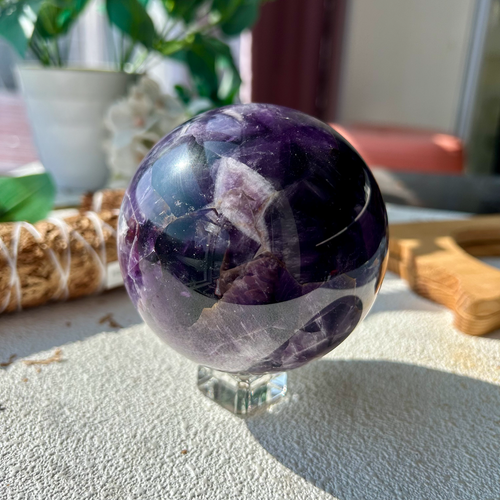860g A64 85mm Natural Dream Amethyst Quartz Crystal Sphere Ball Healing - Picture 2 of 13