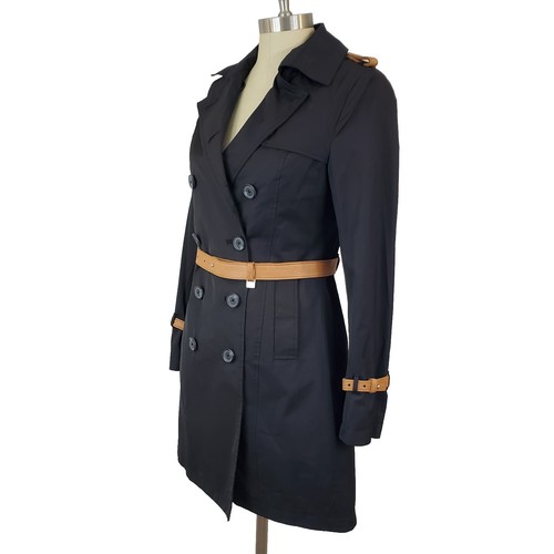 Rudsak Windbreaker Trench Coat Black S Belted Leather Trim Old Money Outdoors - Picture 2 of 17