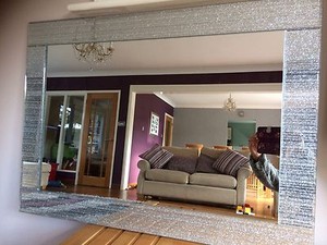 Details About C Large Silver Glitter Mirror Frame Living Room Lounge Bedroom Wall Big 90x65cm