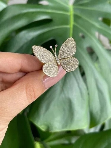 2Ct Round Cut Lab Created Diamond 14K Yellow Gold Plated Silver Butterfly Ring - Imagen 4 de 6
