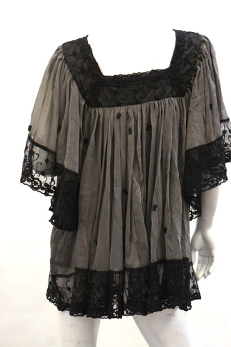 Gray and Black Lace Trim Layered Chiffon Tunic By Badgley Mischa Size 1X - Picture 3 of 10