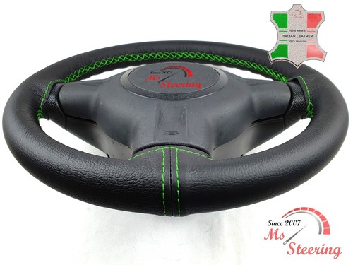 FOR RELIANT ROBIN MK 3 BLACK LEATHER STEERING WHEEL COVER GREEN 2 STIT - Imagen 2 de 12