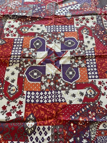 NWT Vintage Jean Patou Paris Purple Red Gray Patchwork Silk Scarf 34” Square - Picture 3 of 5
