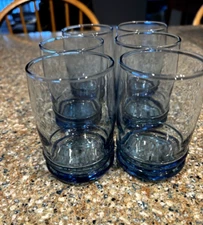Set of 6 Vintage Anchor Hocking Saturn Blueberry 3.5” Blue Juice Glasses 6 oz