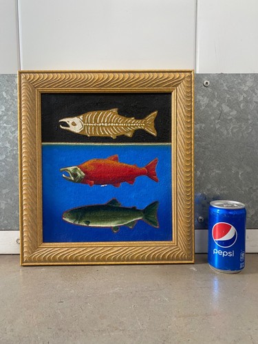🔥 Vintage Modern Minimalist Pacific Northwest Salmon Fish Painting, Anne Vaasjo - Picture 3 of 20