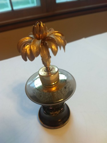 Holmspray Atomizador Vidrio Perfume Colonia Botella Pintura Dorada Metal Flor Alemania - Imagen 1 de 10