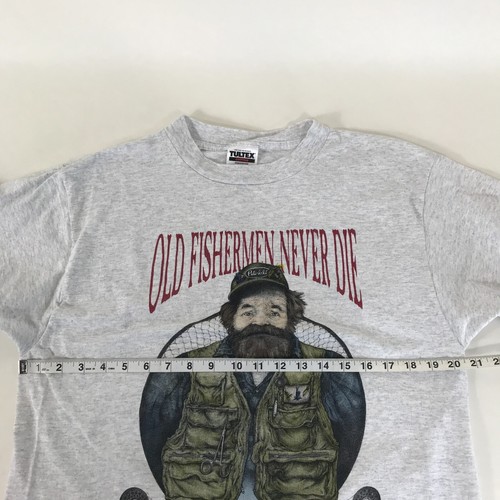 Vintage Peggy Murray Old Fisherman Grafik T-Shirt Herren Large grau Rundhals - Bild 5 von 8