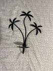 METAL 3 PALM TREE CANDLE HOLDER WALL HANGING BEACH SUMMER TROPICAL - BLACK