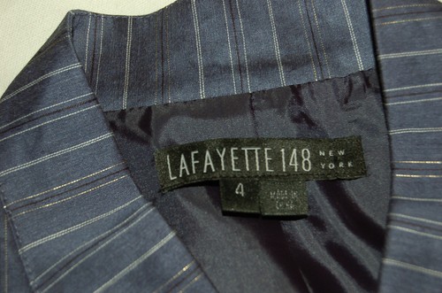 Lafayette 148 Womens Jacket Size 4 Blue Striped Linen/Silk One Button Ladies - Picture 6 of 12