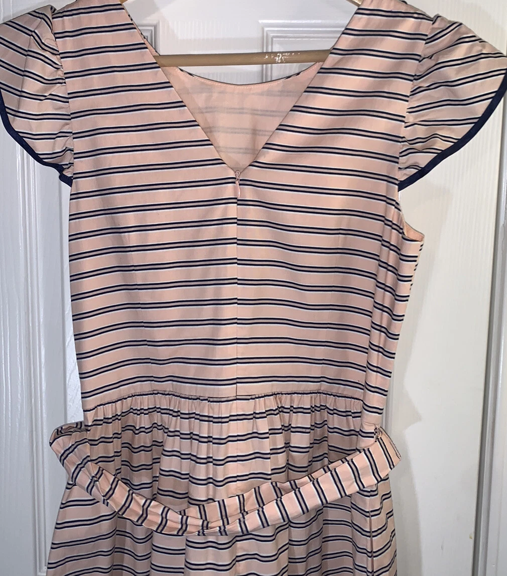 VETEMENTS Abito casual 1901 rosa blu navy a righe con cintura manica ad aletta aderente e svasato taglia 8