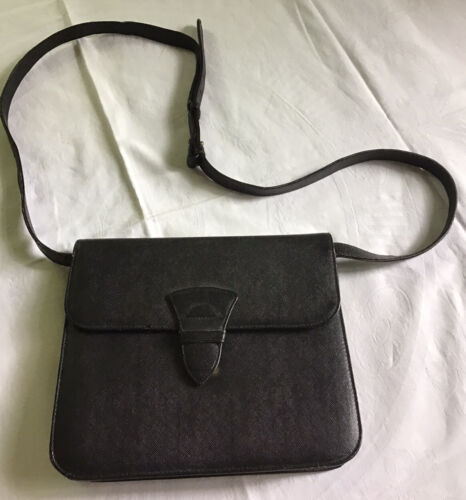 Vintage CALVIN KLEIN Black Saffiano Leather Convertible Crossbody Clutch - Picture 2 of 12