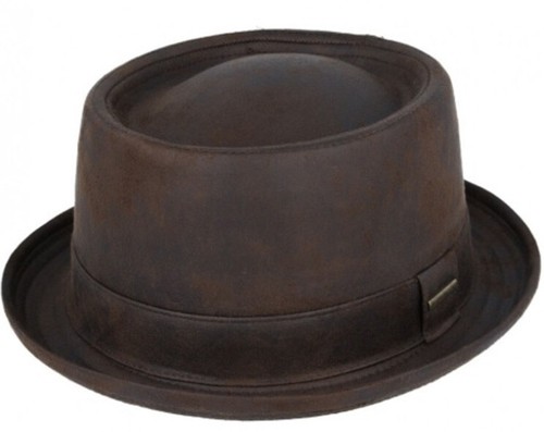 Gladwin Bond Leather Look Pork Pie Hat - Brown and Black - Picture 5 of 14