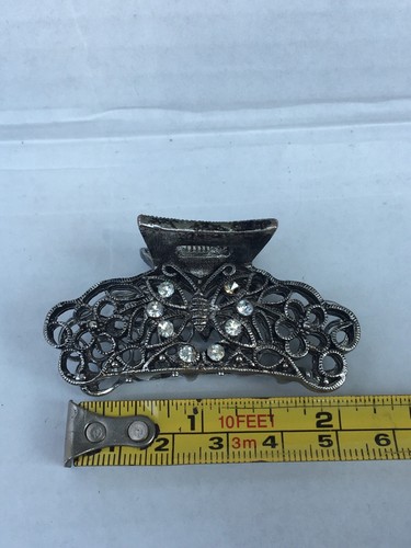 Vintage Silver Tone Blue Rhinestones Hand Crafted Hair Clip Claw Accessories - Picture 9 of 9