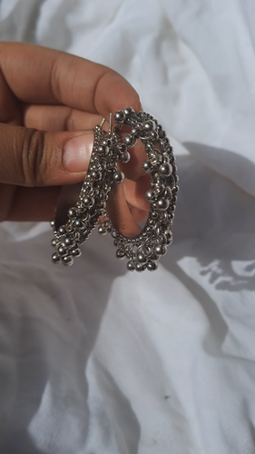 Bollywood Ghungroo Silver Oxidized Indian Loop Jhumka Earring Fashion Cz Jewelry - Video 1 of 1
