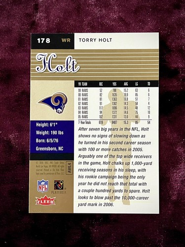 Torry Holt 2006 Fleer Ultra Gold #178 MINT Rams NFL HOF Legend Jersey Wolfpack💙 - Picture 2 of 2