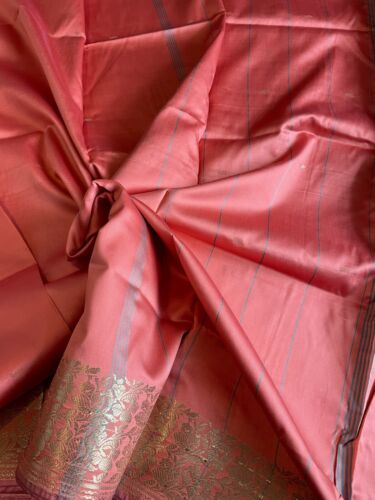 Indian Women's NEW Brocade Artificial Silk Sari SAREE LIGHT ORANGE w/Blouse 1010 - Picture 2 of 5