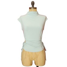 Open Edit Nordstrom Ruched Cutout Mock Neck Top Size XXS Teal Mist NWT B29