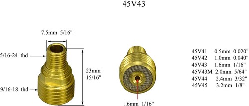 TIG Gas Lens Collet Body 45V43 Pyrex Cup #10 598882 Back Cap Kit WP 9 20 25 9pcs - Picture 5 of 9