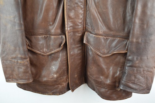 Timberland Mens Field Brown Leather Jacket military Pockets Zip Size S - Picture 3 of 12