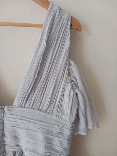 French Connection Größe 12 Grau Sommer Chiffon Schulterfrei Partykleid Neu - Bild 18 von 21