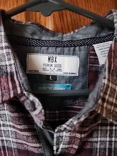 MBX Premium Goods Flannel Collection Burgundy Plaid Button Front Size L NWT - Picture 2 of 3