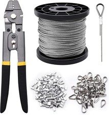 Wire Rope Crimping Tool Kit 328Ft , Stainless Steel Wire Rope Cable with Aluminu